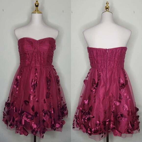 BCX Sz 9 Fuchsia‎ Fairy Flowy Floral Applique Romantic Feminine Chiffon Dress - Picture 1 of 7